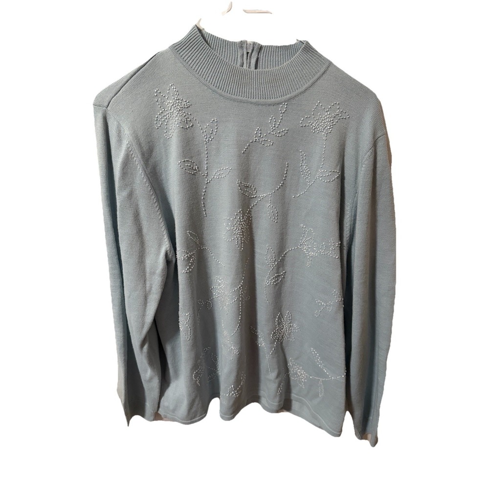 Alfred Dunner sweater Light Blue With Flower Beading Size L